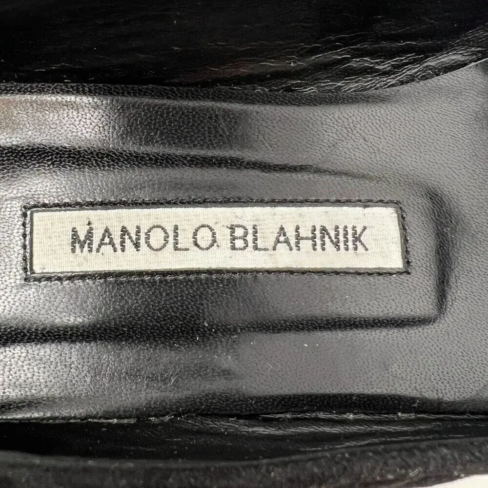 Manolo Blahnik Lisqui Quilted Suede Block Heel Pumps Black Size 39‎ US 9